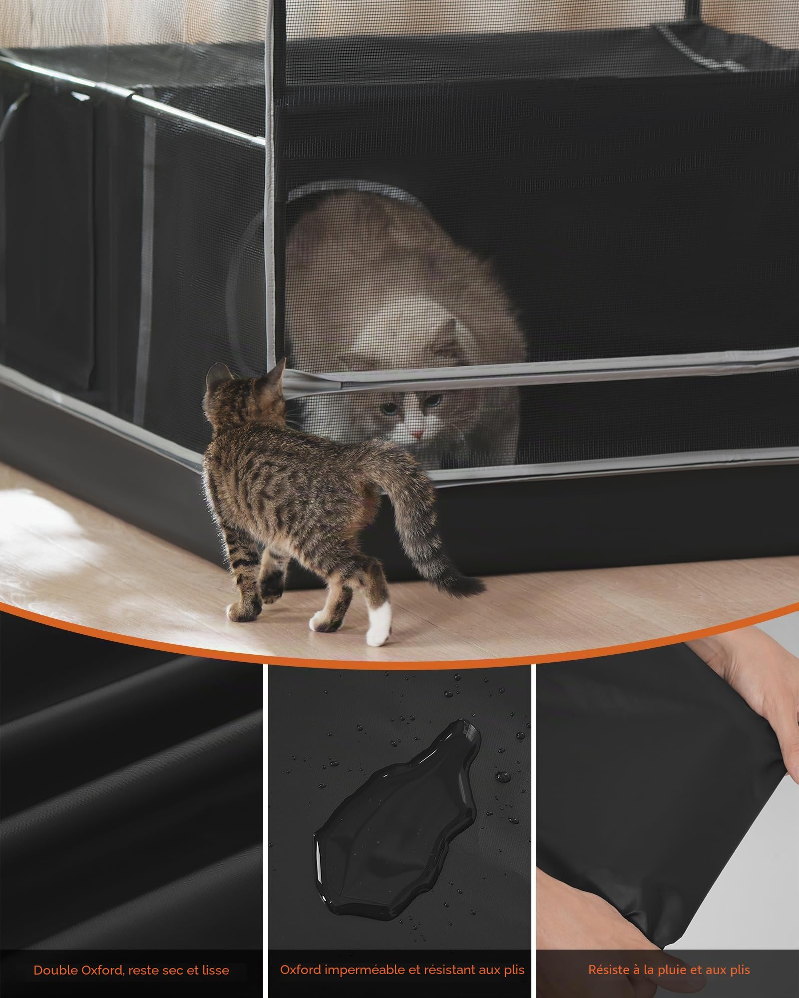 DINMO Grande Cage pour Chat, Enclos Intérieur avec Bac à Litière, Parc pour Chats et Petits Animaux, Chenil à Plusieurs Niveaux, Fond imperméable, Noir