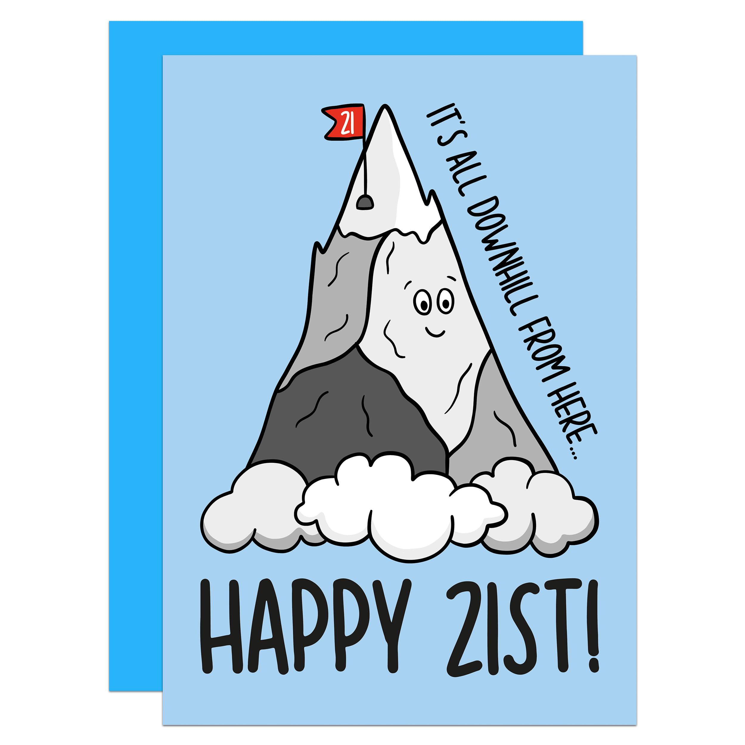 Funny 21st Birthday Card, Twenty-first Birthday, All Downhill Card, Birthday Age Card, Milestone Birthday Card, For Son, For Daughter, All Downhill Milestone Birthday A6 Card (21st)