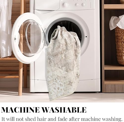 Miniatura 43 de MUJOO - Alfombra de 8 x 10 pies para sala de estar, grande, lavable, bohemio, para dormitorio, antideslizante, abstracto, suave, de pelo corto