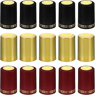PATIKIL PVCワインボトル用 ヒートシュリンクキャップ テアタブ付き 120個入り 33x45mm ワインシュリンクラップシール ワインセラーや家庭 キッチン用 赤/黒/ゴー ルドトーン カバー
