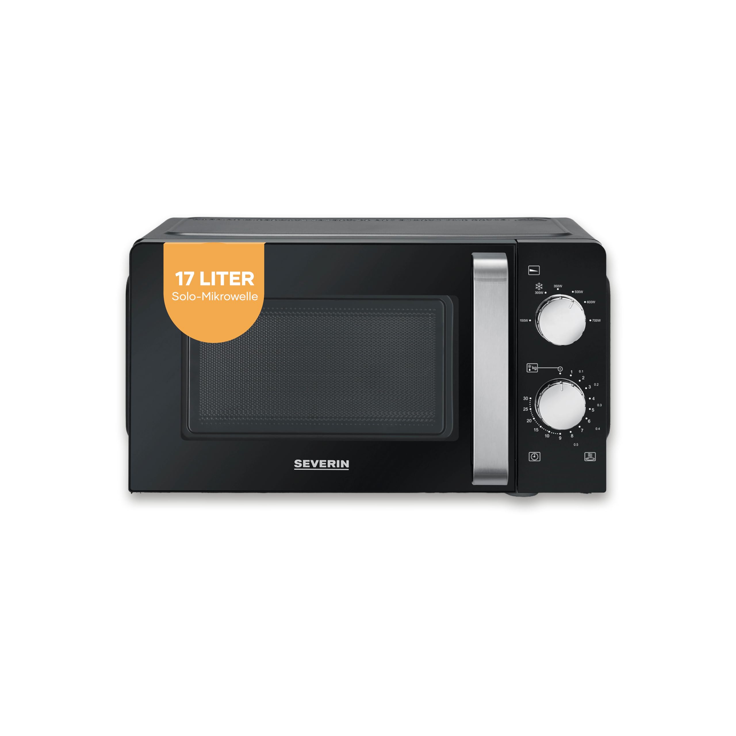 Severin Schwarz Mikrowelle Solo, Zum Auftauen Und Erhitzen, Mikrowellengerät Mit Drehteller Für Gleichmäßige Wärmeverteilung, 17L, / Edelstahl, Mw 7886