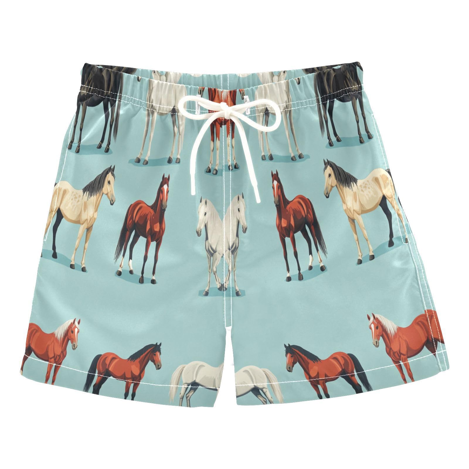 Jucciaco Boys Swim Trunk Quick Dry Beach Board Shorts Horse Blue Graphic Animal Swimwear for Kids