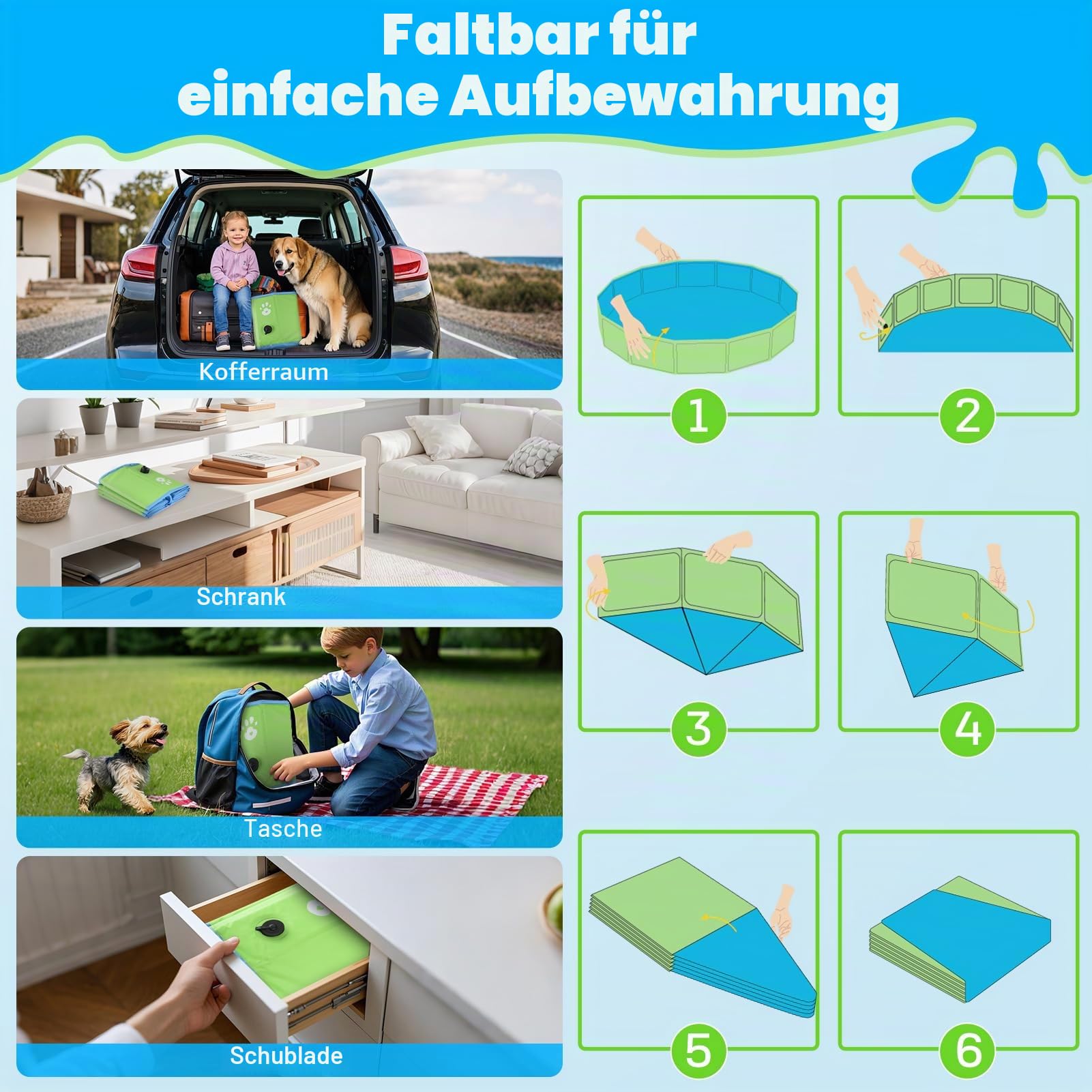 YIKANWEN Hundepool, Faltbare Großes Hundebad aus PVC 160 * 30 cm, Stabiles und Rutschfestes Planschbecken für Kinder, Großes Hundepool in XXL-Größe, Grün, Rund
