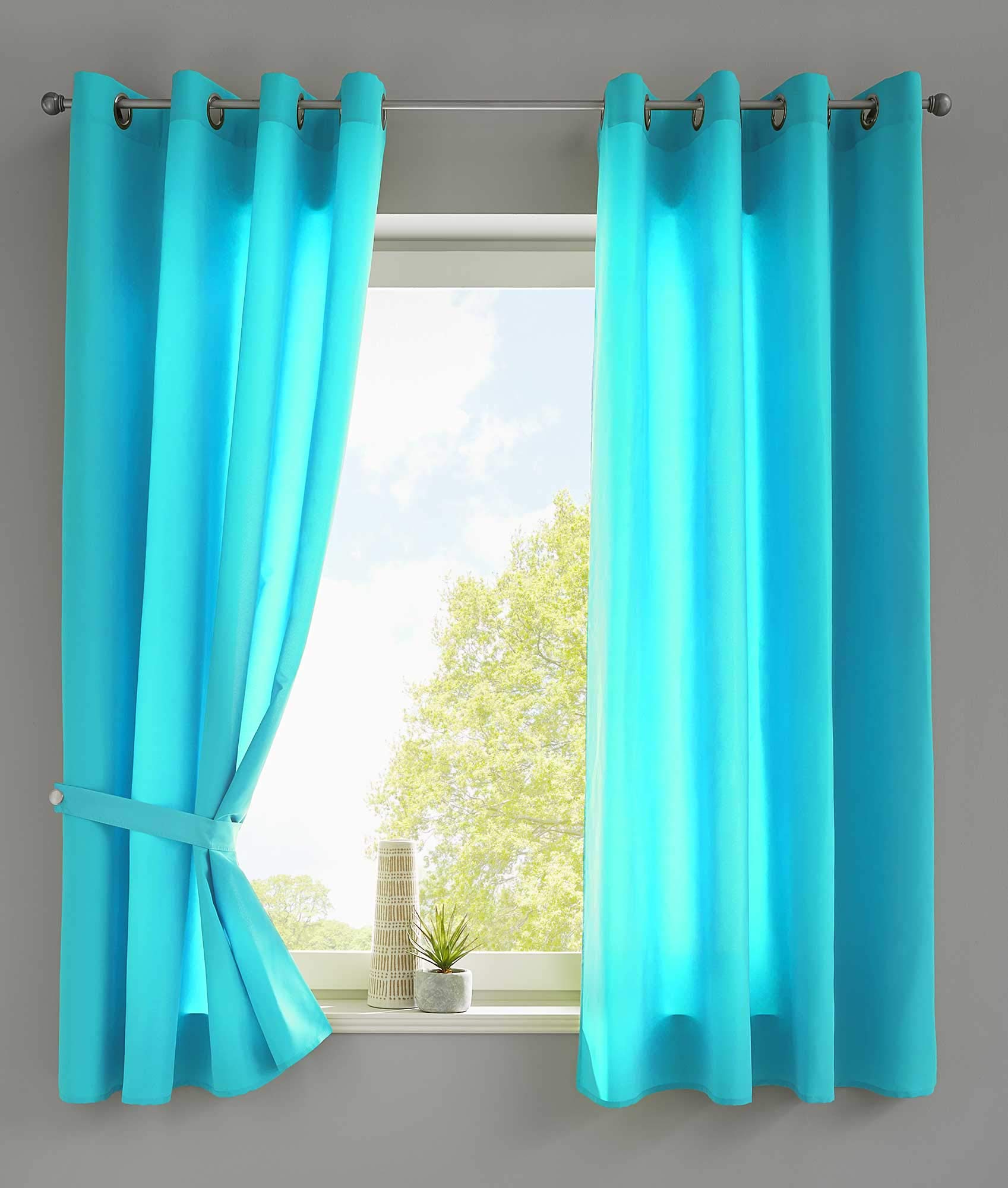 Gardinenbox Berlin 20405N2 Set of 2 Eyelet Curtains H x W 175 x 140 cm Turquoise Opaque Microsatin Translucent Plain Matte