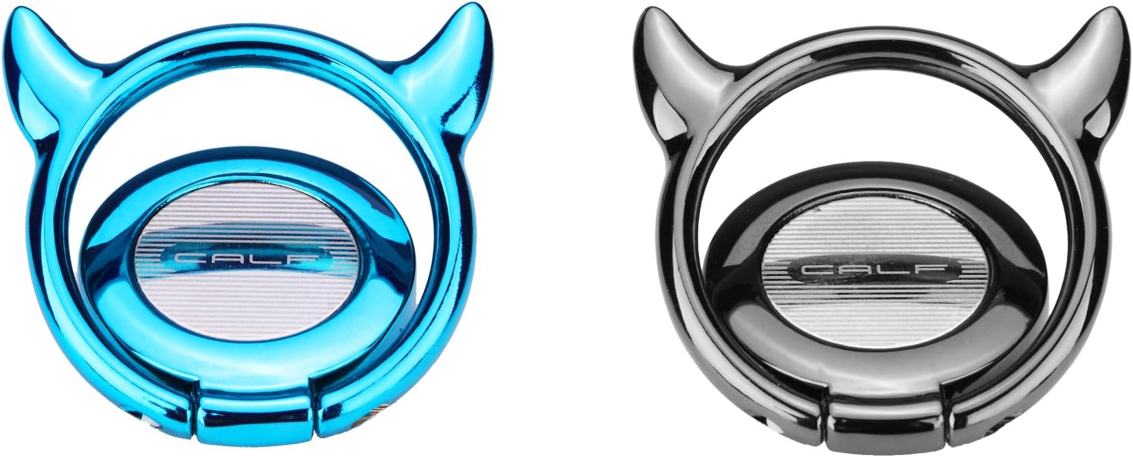 2 Pcs Cell Phone Ring Stand Holder, Ring Grip Kickstand for Magnetic Car Mount Holder,360 Rotation Metal Finger Ring Cellphone Holder (Black+Blue Bull)
