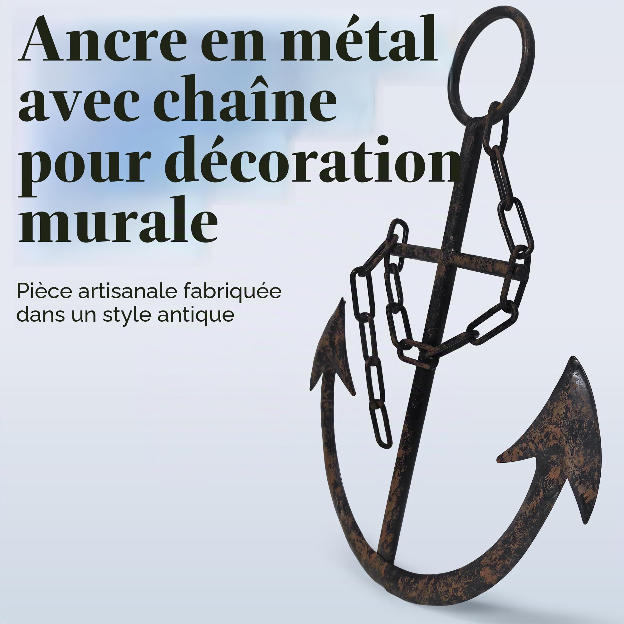 Everydecor Ancre en métal pour décoration murale – Décoration nautique antique pour salon, toilettes, salle de bain, chambre à coucher, cuisine – Ancre de bateau avec chaîne pour intérieur