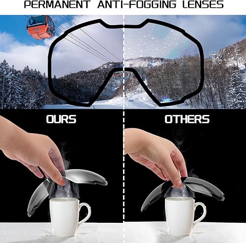 Miniatura 5 de FEISEDY OTG - Gafas de esquí para deportes de nieve para adultos y jóvenes, protección UV400 antivaho con doble lente flexible B2961