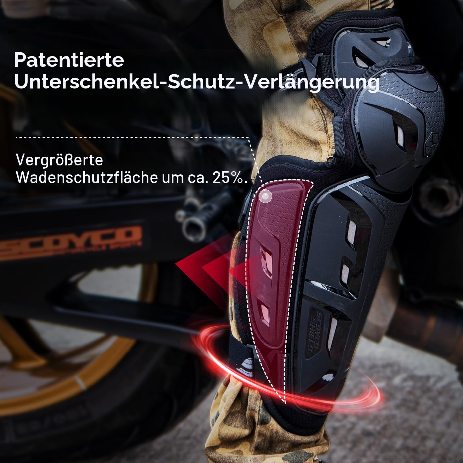 Scoyco Knieprotektoren Motorrad, CE-Schutzstufe 1 Knieschoner für Motocross E-Bike Skateboard TPU Schale Protektoren