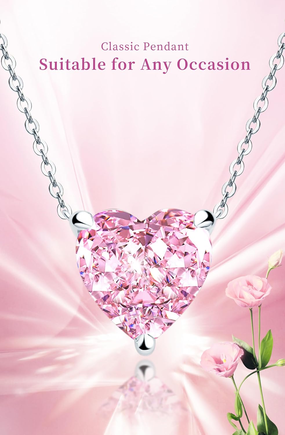 AINUOSHI Necklace for Women, Lab Simulated Diamond, Heart/Radiant/Oval/Pear/Round Cut Pendant, 925 Sterling Silver with 18K White Gold Plating, Christmas Gift, Jewelry Box Packed - Image 5