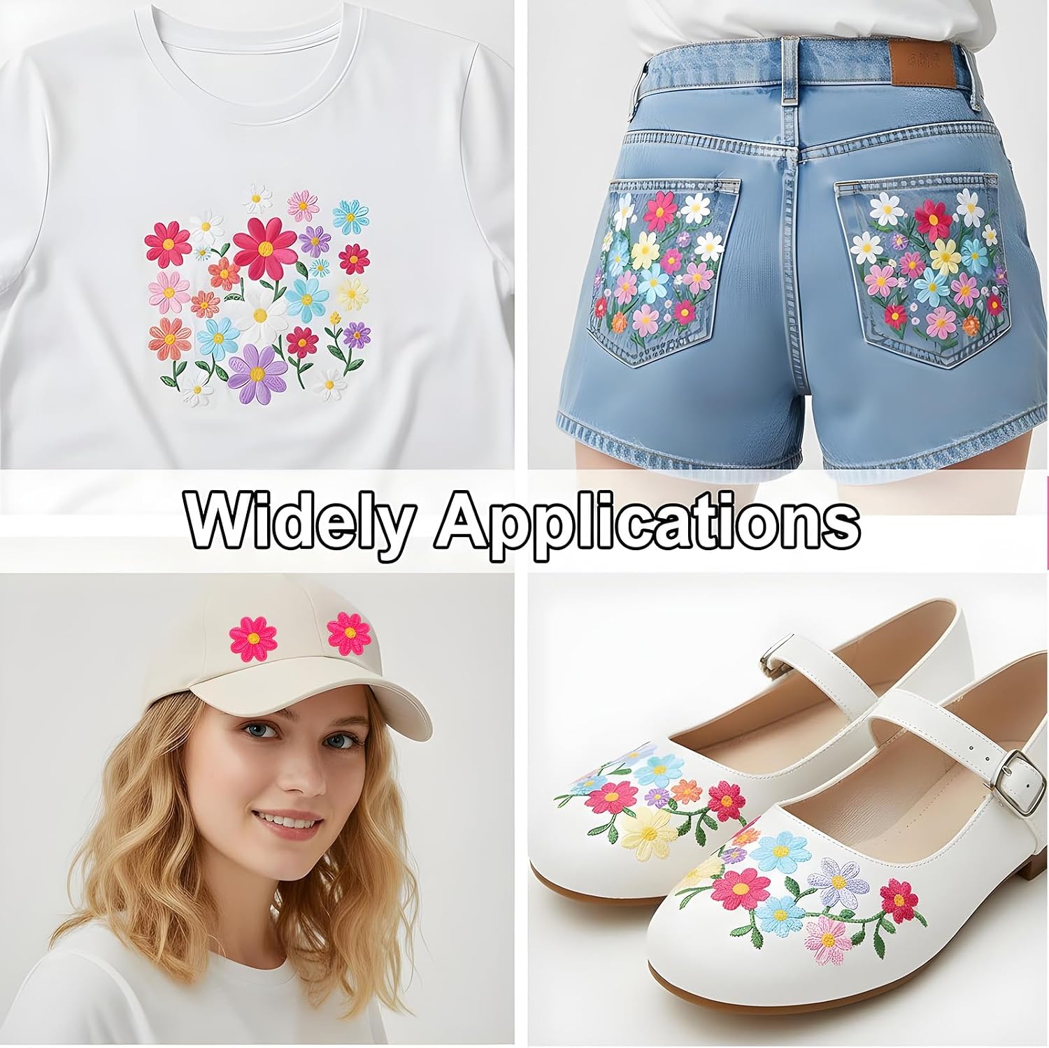Nogeqi 32 Pcs Daisy Flower Iron on Patches for Clothes Jeans Hats, Cute Daisy Flower Applique Patches, Floral Embroidery Patch for Jeans Clothes Jackets Backpacks DIY Decoration, 8 Colors