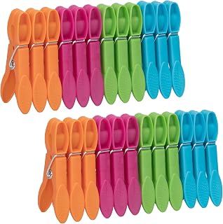 Clothes Pegs, Multi Colour Laundry Pegs, Plastic Clothes Clips, Non Slip Laundry Clips, Strong Washing Pegs for Clothes/Jeans/Socks/Sheets/Blankets/Tea Towel/Towels and Photos (Pack of 24)