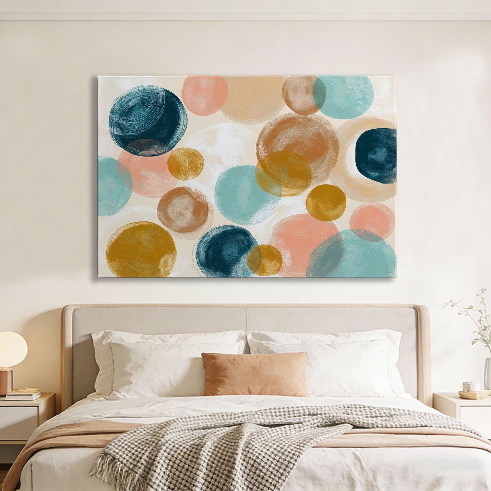 Genérico Cuadro Lienzo Decoracion Moderno Grande Arte Abstracto De Lunares 70x50cm Cuadros Decorativo con Marco, Cuadro Pared para Salon Dormitorio Baño Pasillo Hogar