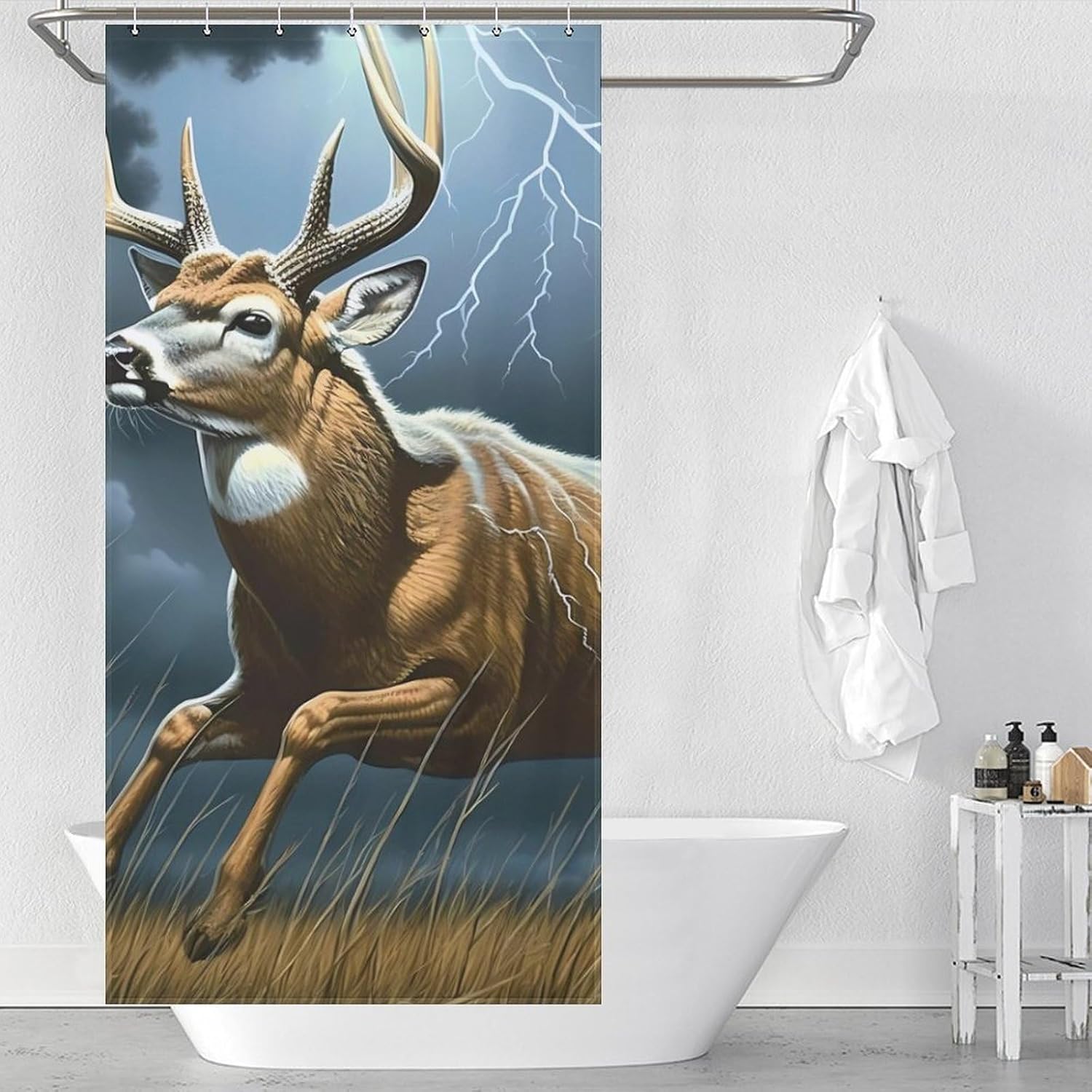 Deer Thunder Funny Shower Curtains Washable Bath Curtain Liner with Hooks for Bathroom Bath Tubs
