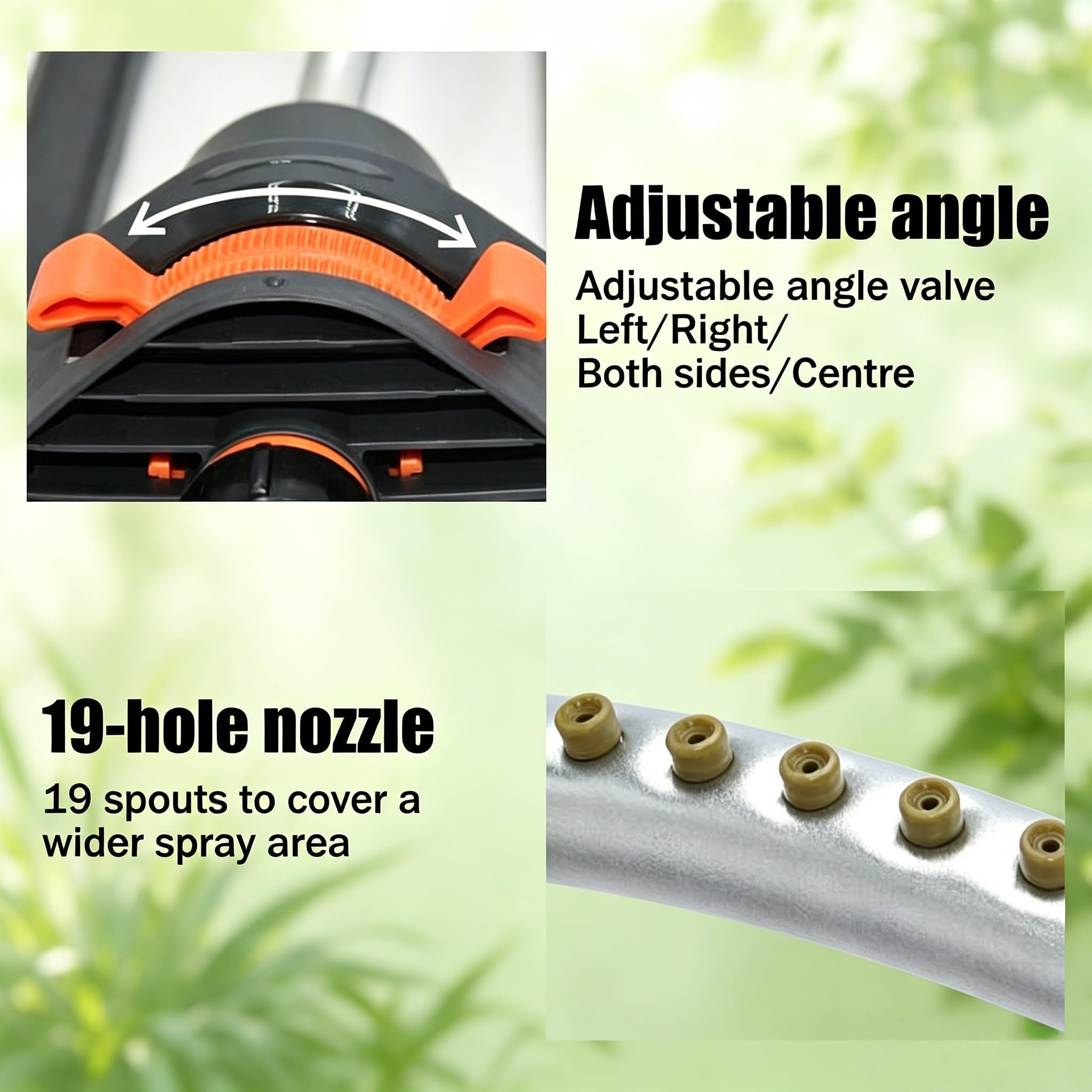 Irrigatore oscillante, irrigatore per prato, 19 fori, 4 livelli regolabili | Sistema di irrigazione automatico, irrigatore da giardino, sprinkler grande area di 180 gradi, per prato, orto, piante