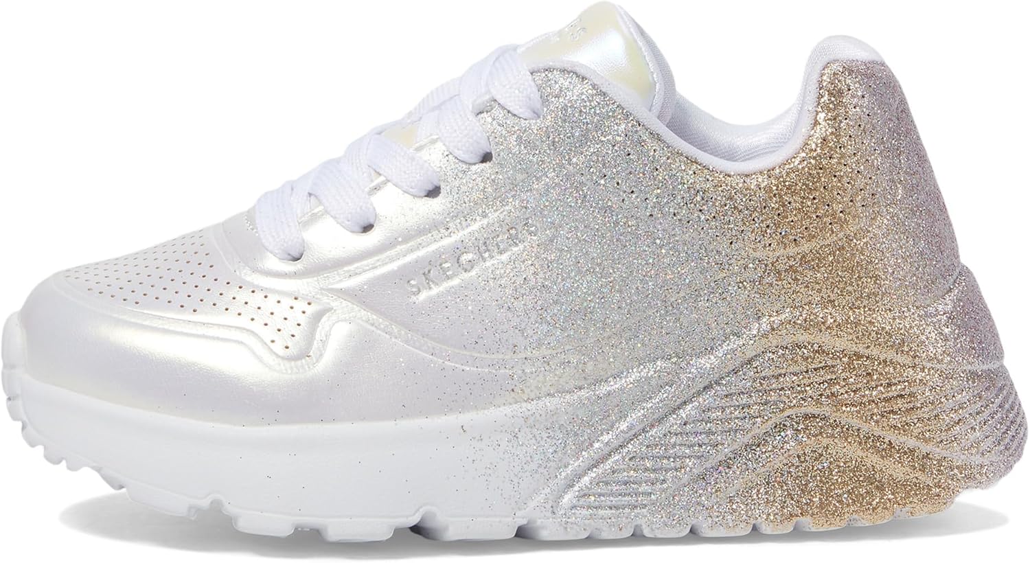 Skechers Kids Girls Uno Lite Sneaker, White/Multi, 6 Big Kid