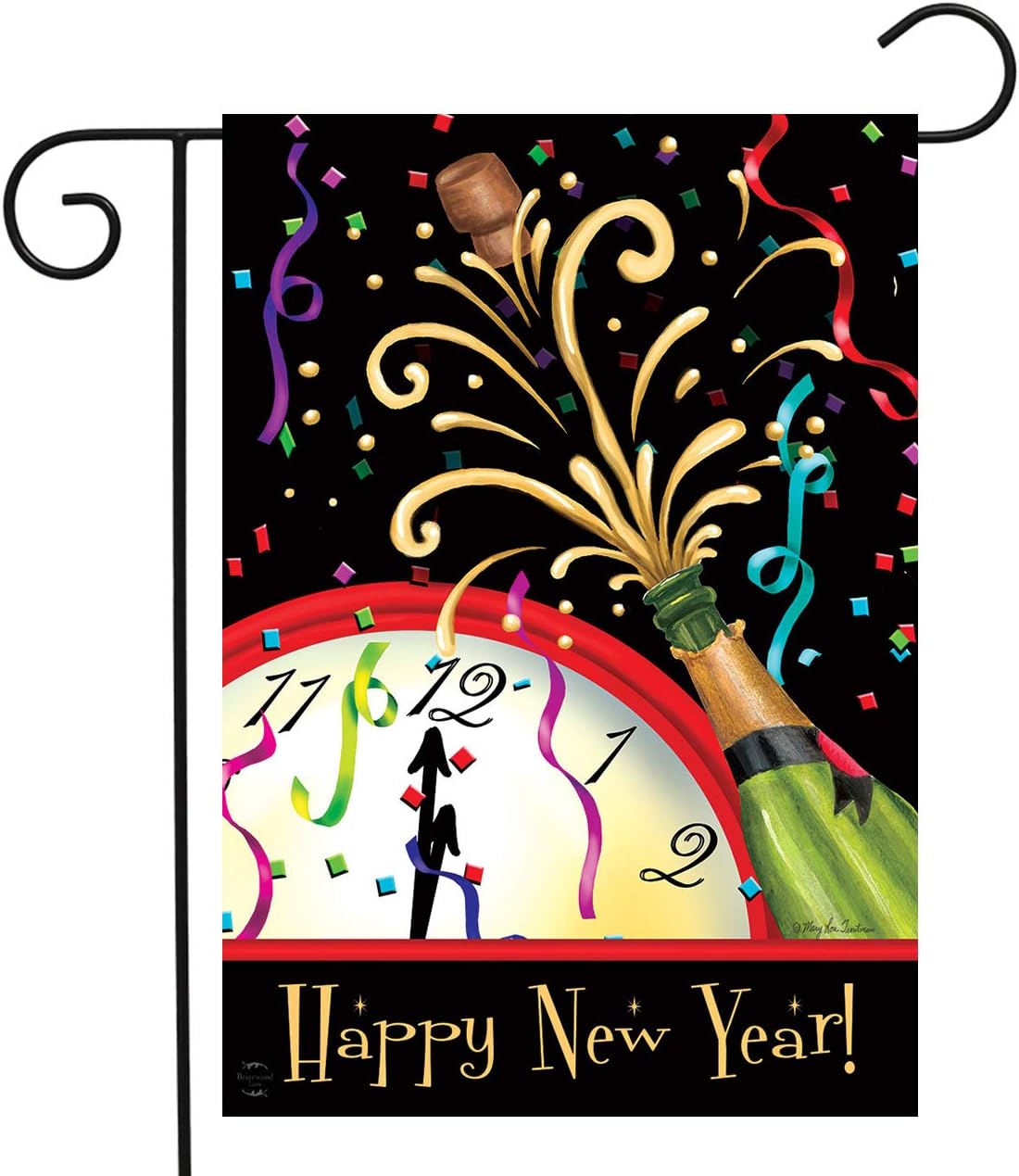 Happy New Year Clock Garden Flag Champagne Bottle 12.5" x 18" Briarwood Lane