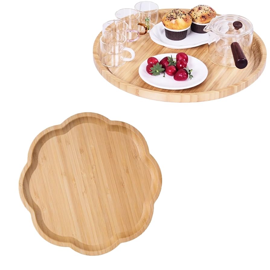 竹製トレイ、木製デコレーションボウル、木の器5点まとめて Amazon｜merrytime 竹製トレー 木製プレート 食卓用 配膳トレイ