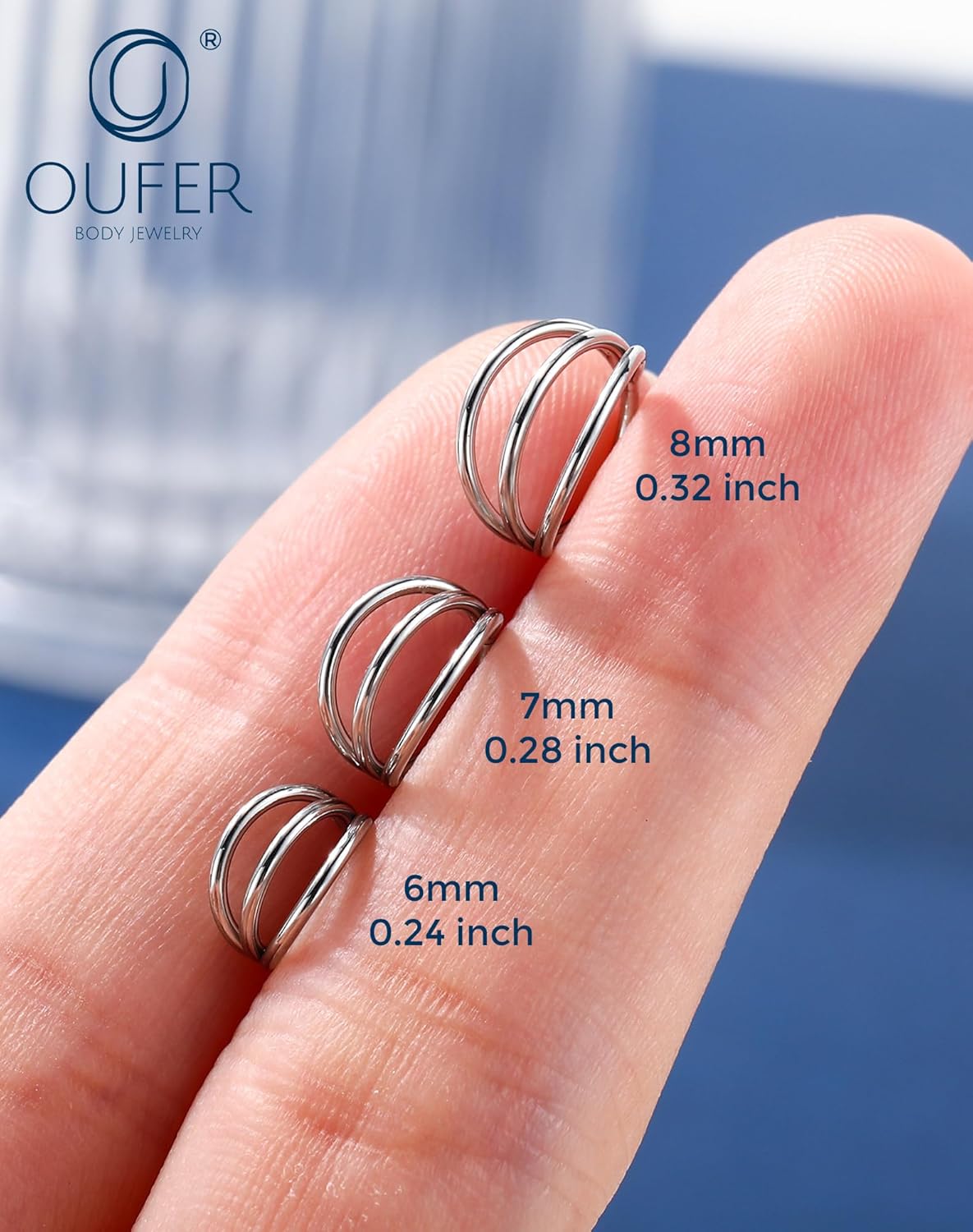 OUFER Nose Rings Hoops, 316L Surgical Steel Hinged Segment Nose Ring For Women, 20G Three Rows Hoop Cartialge Piercing, Inner Diameter 6/7/8MM Cartilage Rook Helix Lobe Tragus Earrings - Image 6