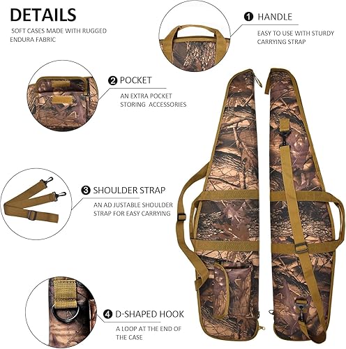 Miniatura 31 de AUMTISC Funda suave para pistola de rifle de 41/45/49 pulgadas, bolsa de transporte para rifles de alcance con bandolera ajustable Caqui