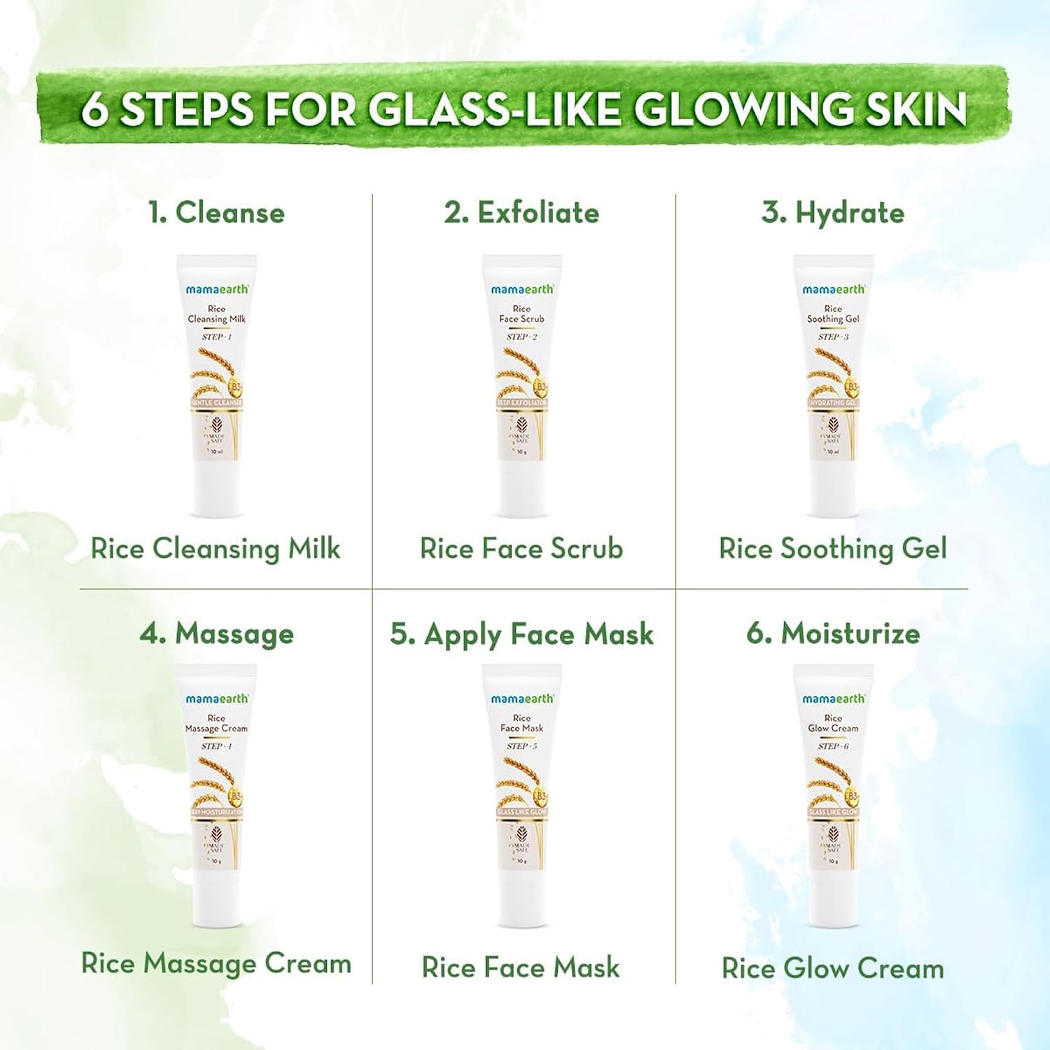 Mamaearth Rice Facial Kit With Rice Water & Niacinamide for Glass Skin - 60 g | Salon-Like Glowing Skin in 6 Easy Steps | Improves Skin Texture | Instant Glow | Suitable for all skin types 4 Mamaearth Rice Facial Kit With Rice Water & Niacinamide for Glass Skin - 60 g | Salon-Like Glowing Skin in 6 Easy Steps | Improves Skin Texture | Instant Glow | Suitable for all skin types
