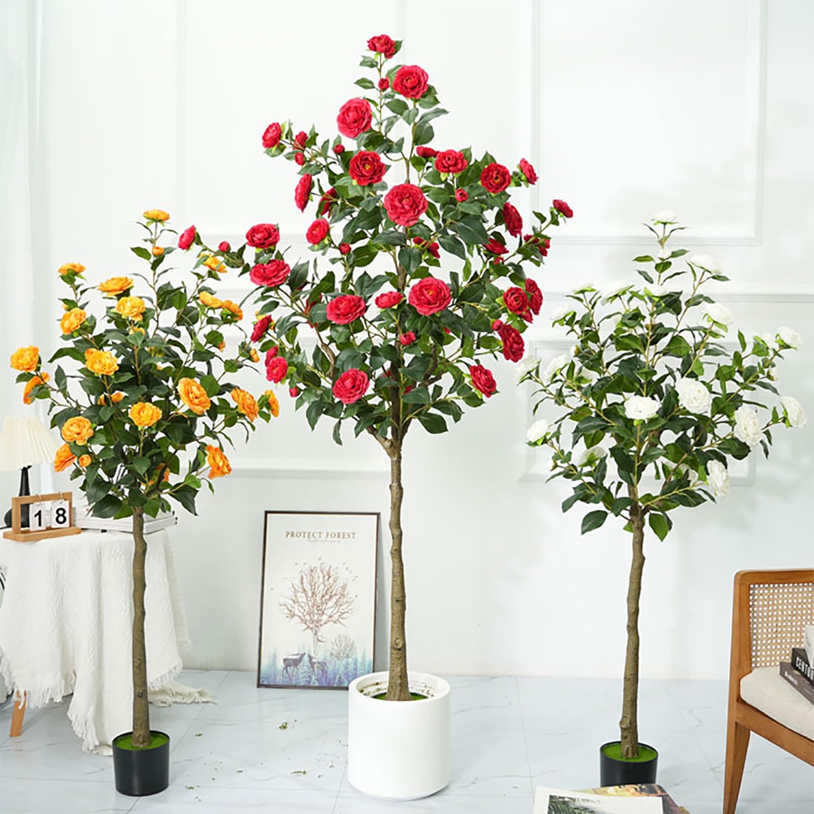 Albero Di Camelia Artificiale – Piante Finte Quasi Naturali For Interni, Facili Da Montare, For Decorazioni D'interni, Perfetti Alberi Di Natale Da Veranda(Yellow,90cm/35.4in)