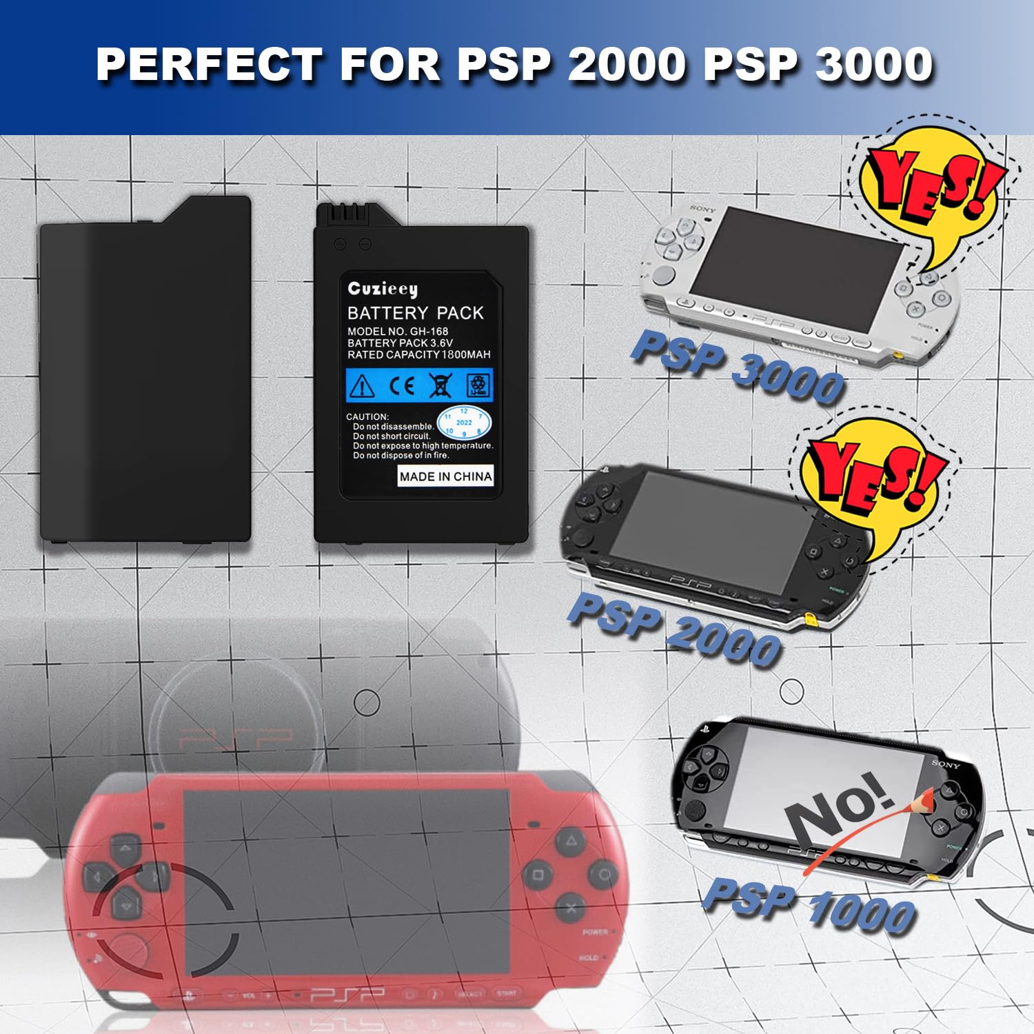 Amazon.com: Cuzieey PSP 3000 2000 Battery Replacement：Battery