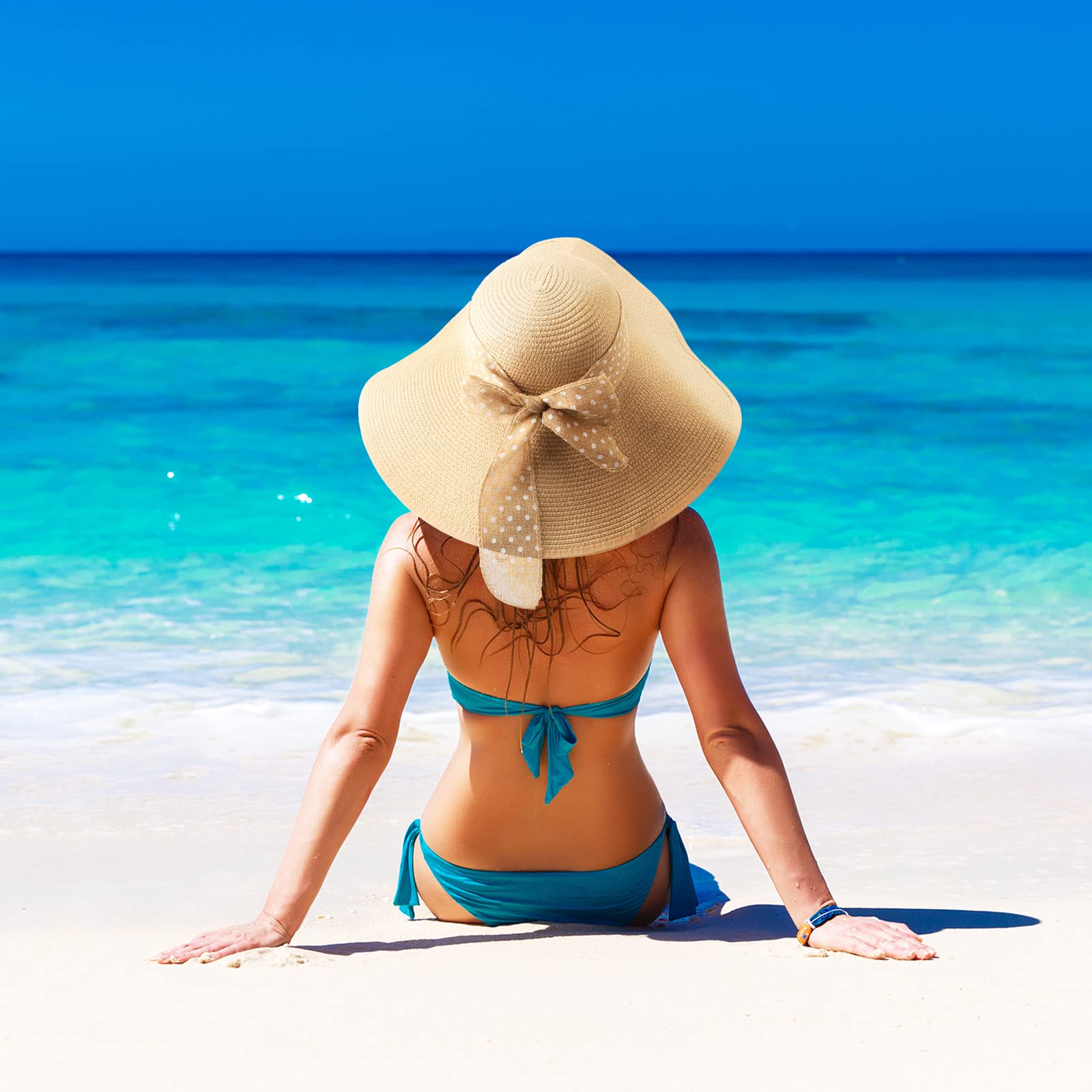 DRESHOW Femme Capeline Chapeau de Paille Chapeau à Large Bord Casquettes Anti-Soleil Respirant Pliable Rouleau Plage Cap Chapeau de Soleil UPF 50+
