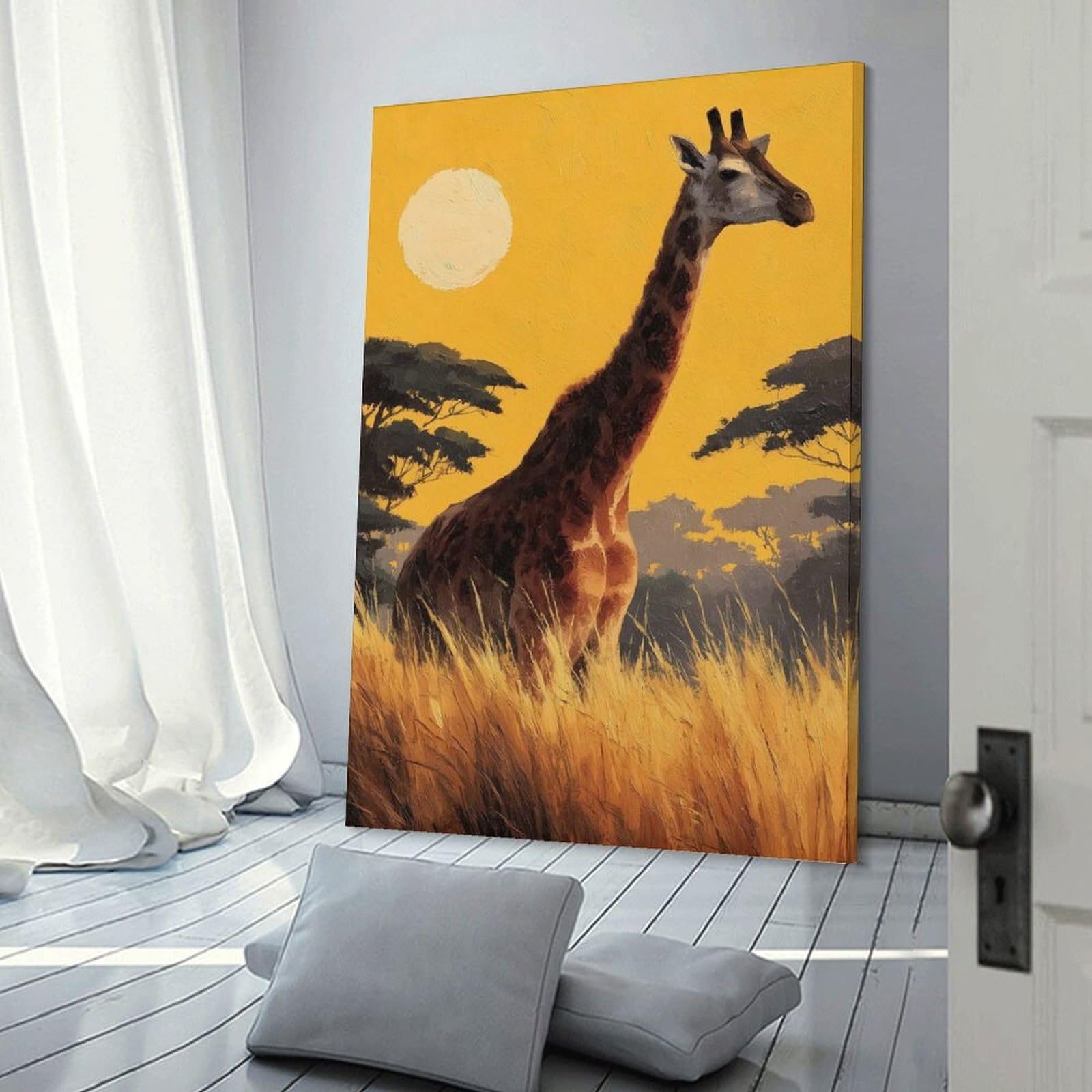 Junmoney Hanging Wall Art Giraffe in Savannah Painting, 12x18inch(30x45cm), for Wall Displays, Bedrooms Or Room Updates, Wall Decor Suited to Curated Displays