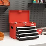 DURHAND 4 Drawer Lockable Tool Box with Metal Latch Closure and Ball Bearing Slides, 18" Portable Tool Chest with Powder Coated Finish for Garage, Household and Warehouse, Red