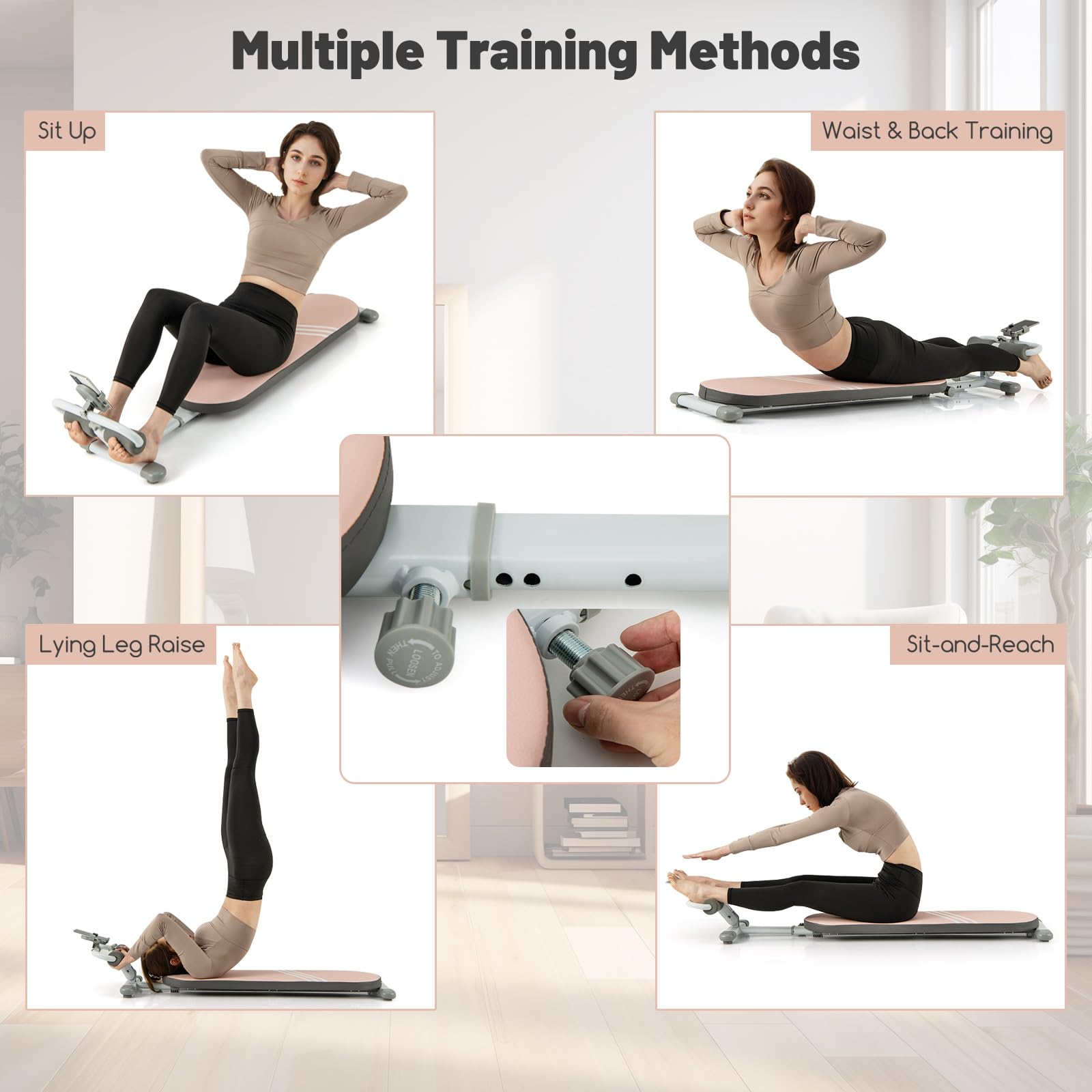 KOMFOTTEU Allenatore di gravità, Sit-Up Aid, Attrezzature per esercizi addominali pieghevoli, raddrizzamento seduto, carico 150 kg, angoli e lunghezza regolabile, 120-137 x 34 x 38 cm
