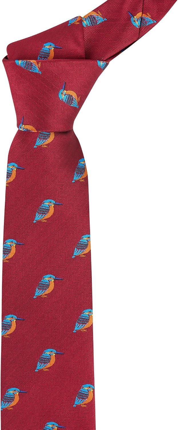 King & Priory Kingfisher Burgundy Red Herringbone Embroidered Tie