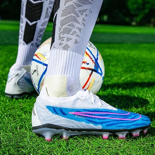 Chuteiras masculinas de futebol FG com sola para interior e exterior (azul, Adulto, 40, Numérico, BR