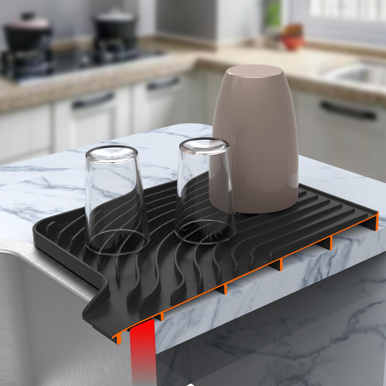 Tapis de séchage en silicone pour comptoir de cuisine, 45,7 x 30,5 cm, tapis de séchage à vaisselle en silicone avec égouttoir, comptoir de cuisine en caoutchouc mat sec pour égouttoir à vaisselle