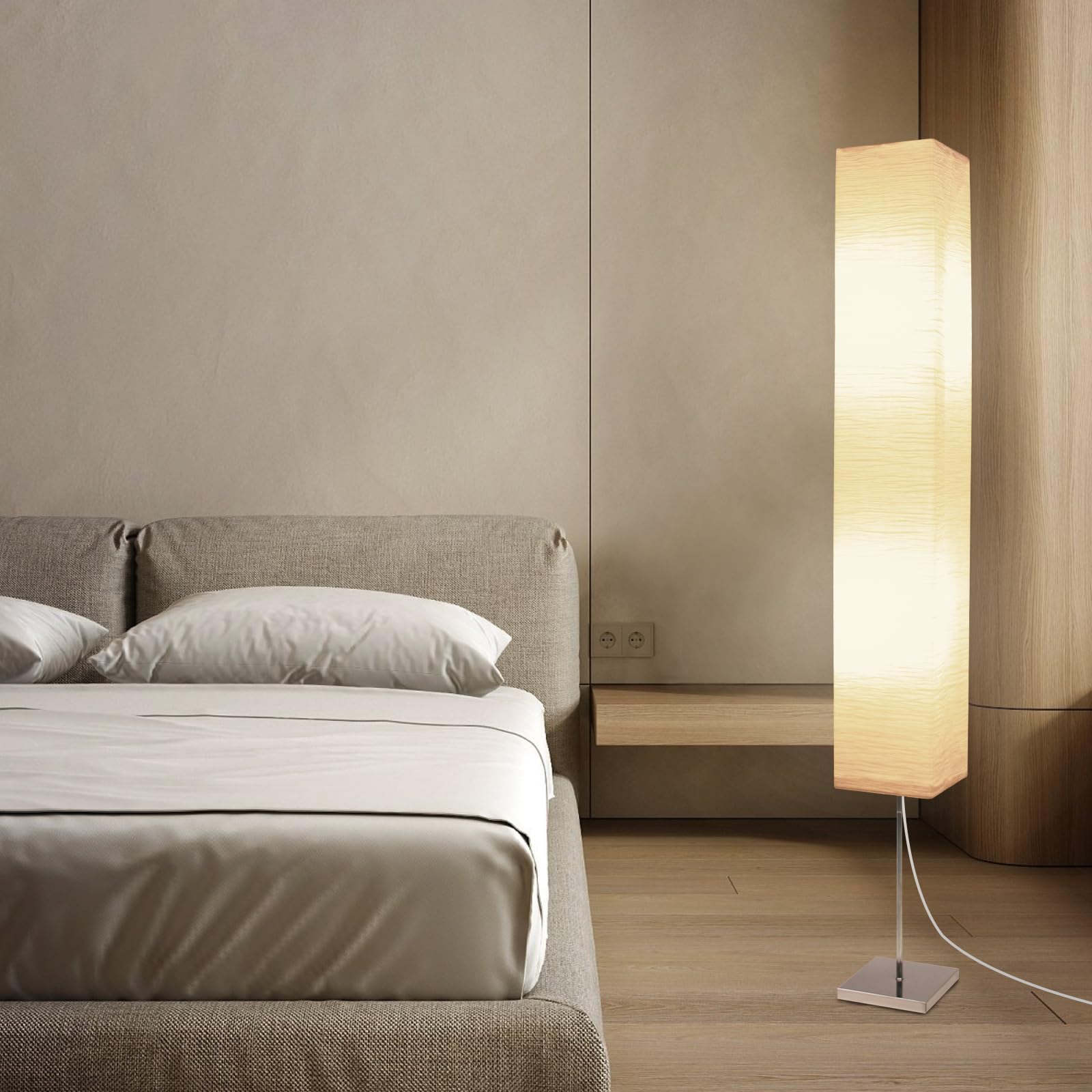 Lampada Carta di Riso, Bianco Quadrato Paralume Lampada da Terra, Paralume di Ricambio per Camera da Letto, Pulsante a Pedale, Altezza 150 cm(2 Pack)