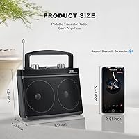 Vista 5 de Radio AM FM portátil con la mejor recepción, radio transistor con enchufe Bluetooth en pared o funciona con batería, conector para auriculares