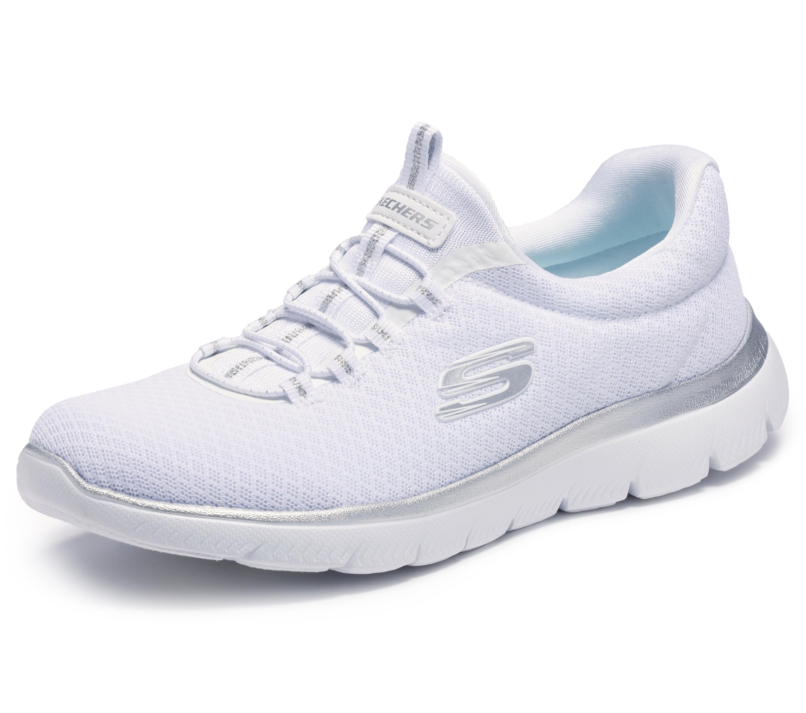 womens Summits Sneaker, White/Silver, 8.5 Wide US