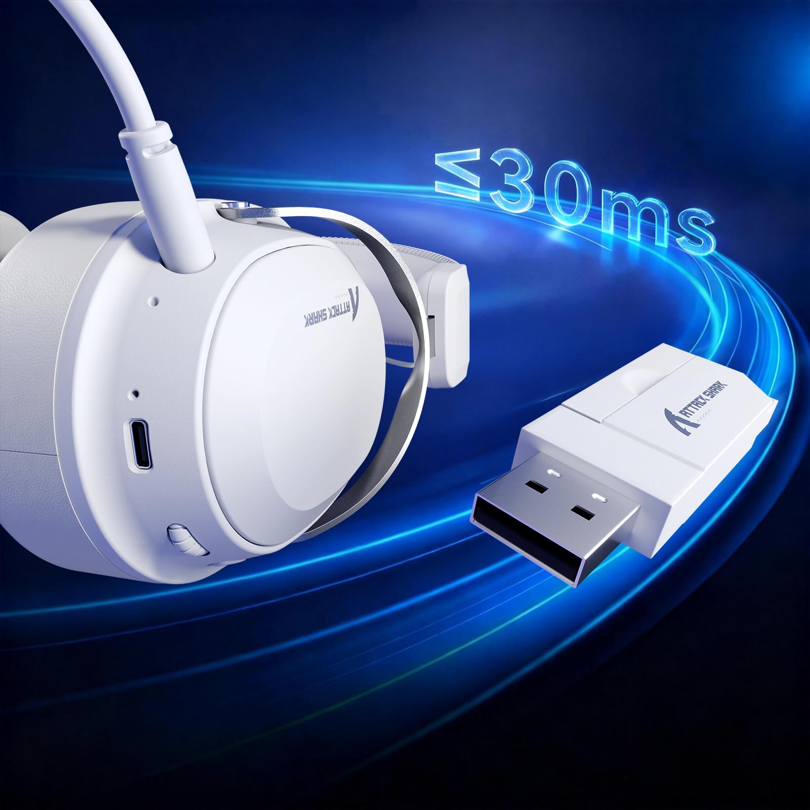ATTACK SHARK L30PRO Wireless Gaming Headset, 7.1 Surround Sound 50mm Bio-Treiber, 3-Modus 2.4G/BT 5.3/Kabelgebundene Kopfhörer mit Abnehmbarem Mikrofon für PC/PS/Switch, 84H Spielzeit-Weiß