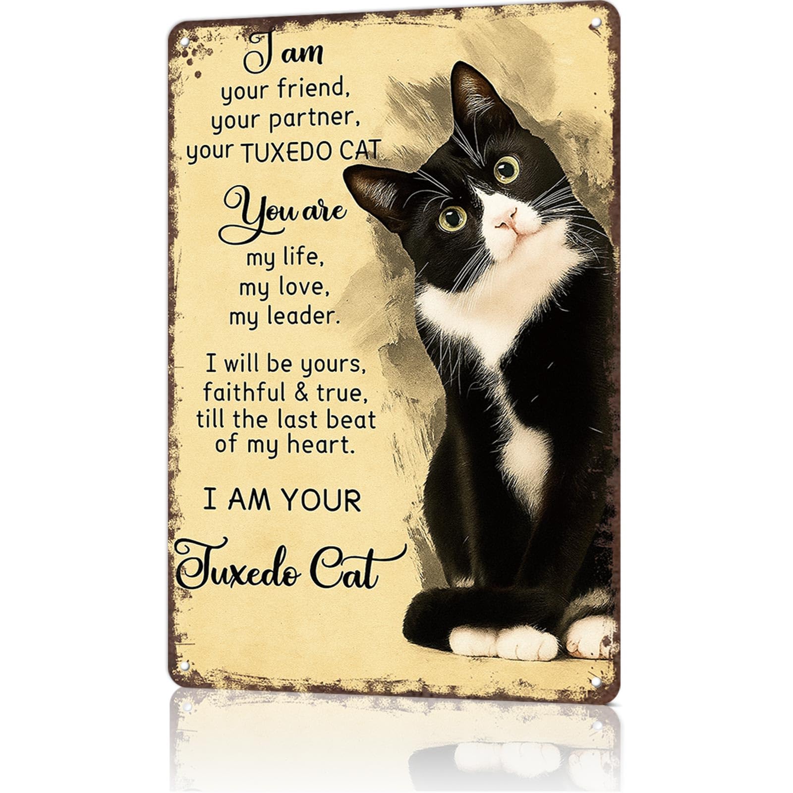 KWQDOZF Vintage Metal Tin Sign Tuxedo Cat I Am Your Posters Wall Art for Dorm Home Office Room Decor 8X12inch