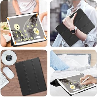 NINKI Google Pixel Tablet Case - Leather, Shockproof Hard PC + PU Leather Back Shell, Lightweight Cover with Stand for Pixel Tablet 2023 - Black
