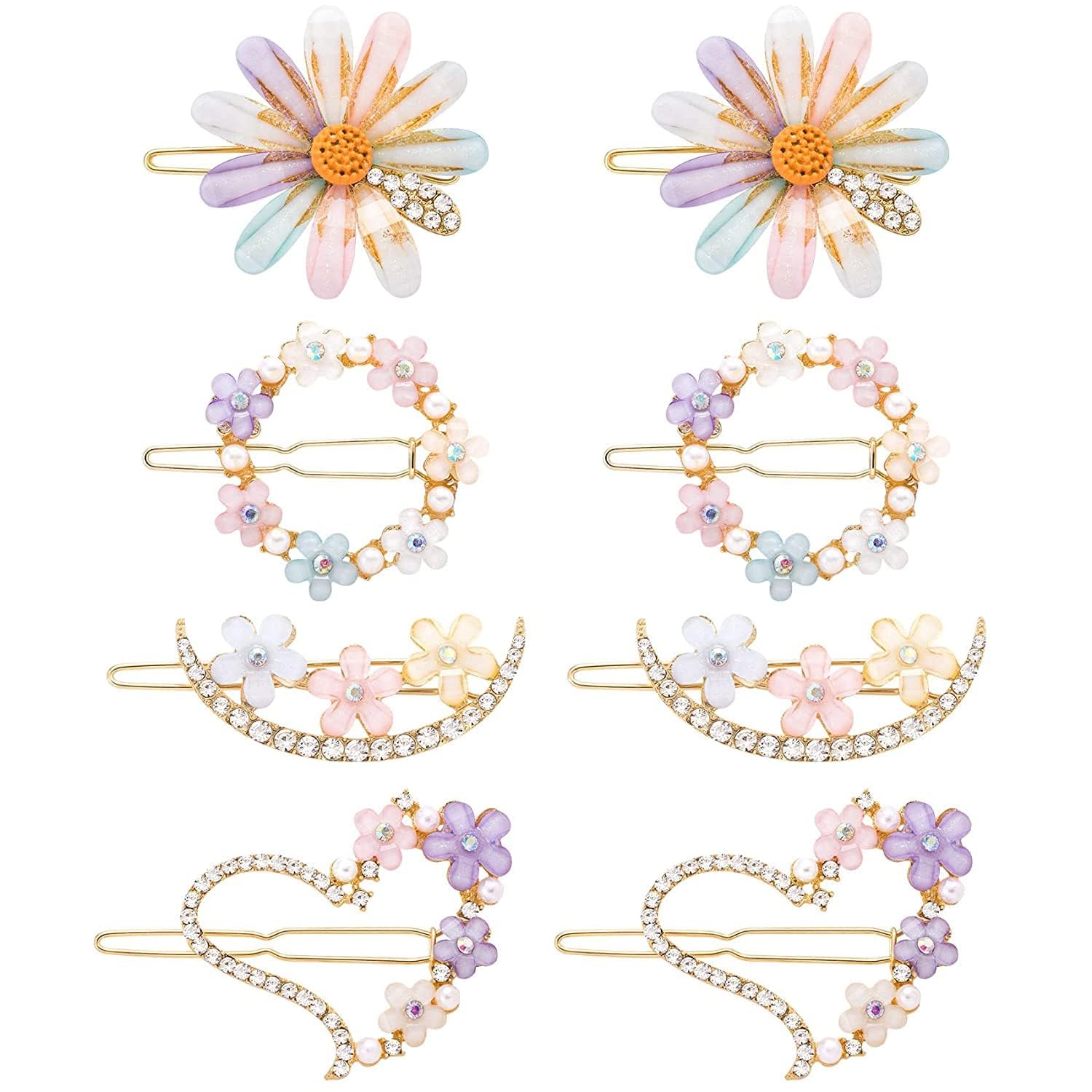 ANNA CREATIONS 8 Pcs Latest Korean Fashion Style Flower Lock Pin Hair Clip Hair Pin Hair Accessories for Women & Girls (Set of 2)
