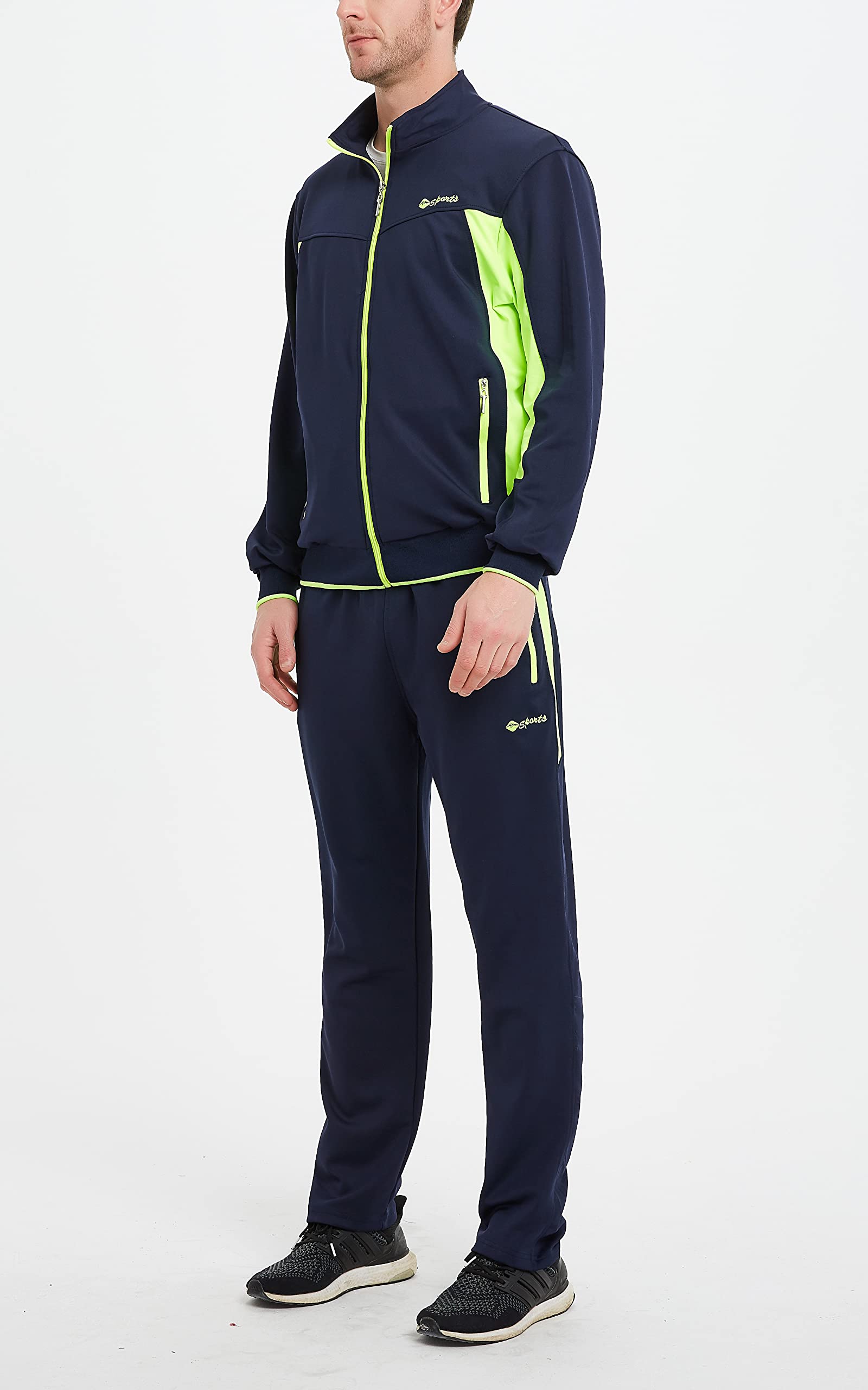 Rdruko Herren-Trainingsanzug-Set, kontrastierend, durchgehender Reißverschluss, Sportjacke, lässige Joggingjacke, Kordelzug, elastischer Bund, 2-teilig mit Reißverschlusstaschen