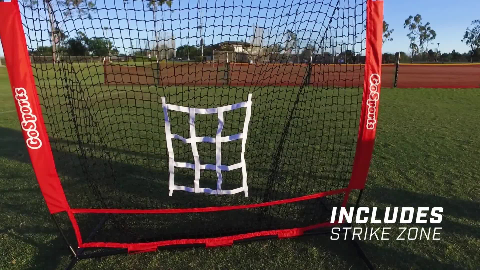 GoSports Filet D'Entraînement Baseball Et Softball 1,5x1,5m - Cadre Arc Avec Zone De Frappe Et Sac De Transport