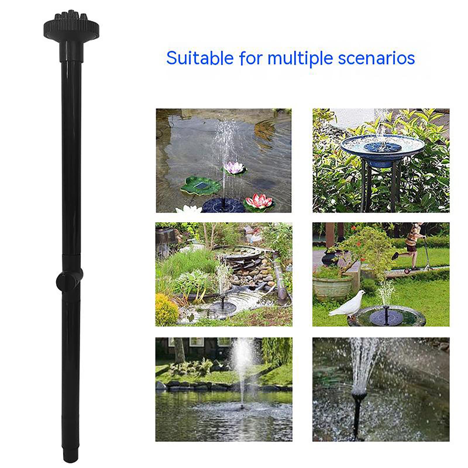 Fontana Pompa Ugello Set Regolabile Altezza Cascata Spruzzatore per Pompa Sommergibile Nero