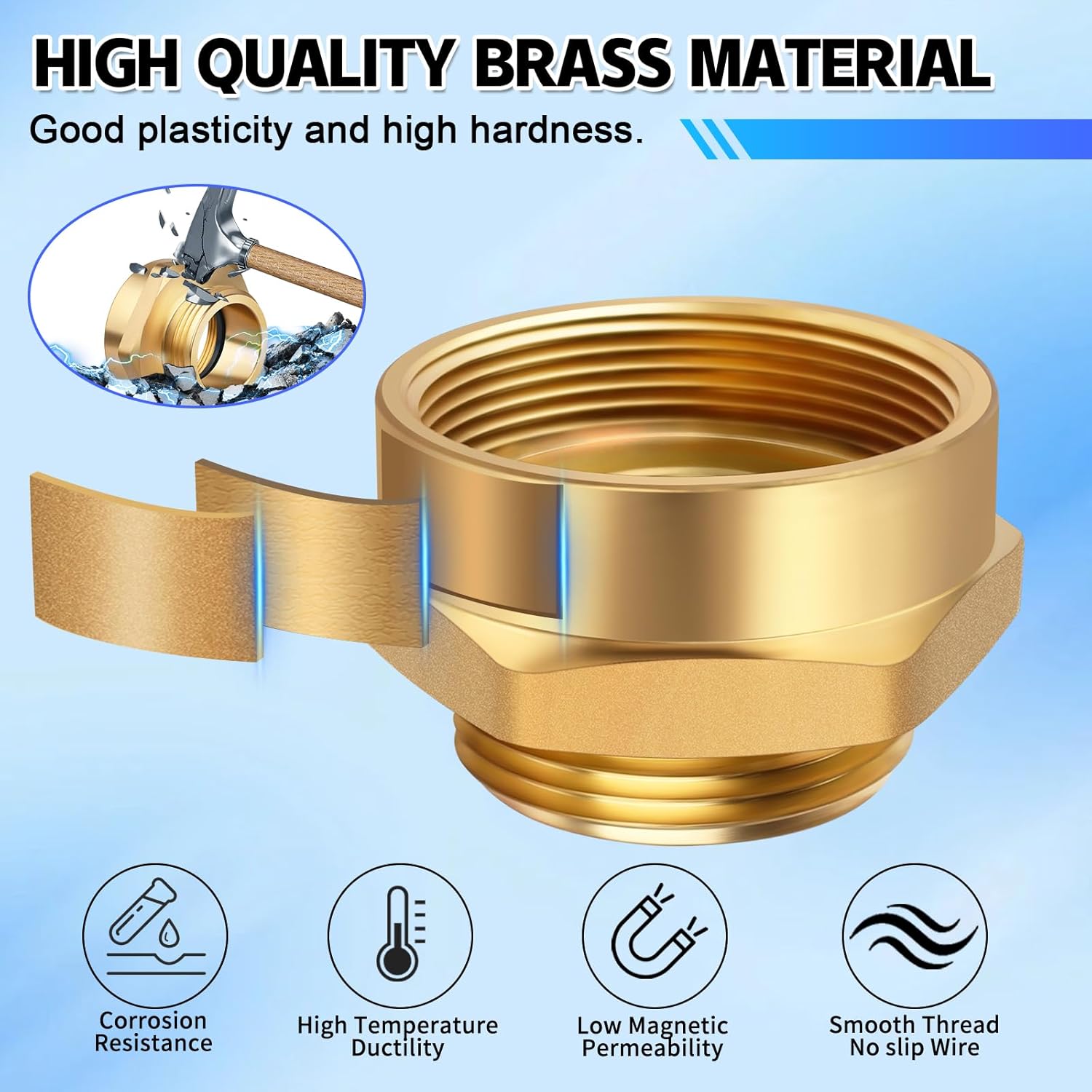 Fire Hydrant Hose Adapter, 1-1/2" NST (NH) Male x 2" NPT Female Hex Nipple Fire Hose Coupling Fittings, Brass Water Equipment Connector (2" NPT Female x 1.5" NST Male)