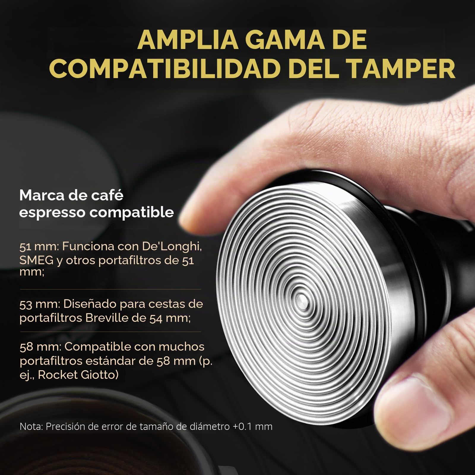 IKAPE Prensador de café espresso de 51 mm, prensador de café barista premium con resorte calibrado, base de acero inoxidable 100% plana para máquina de espresso (negro)