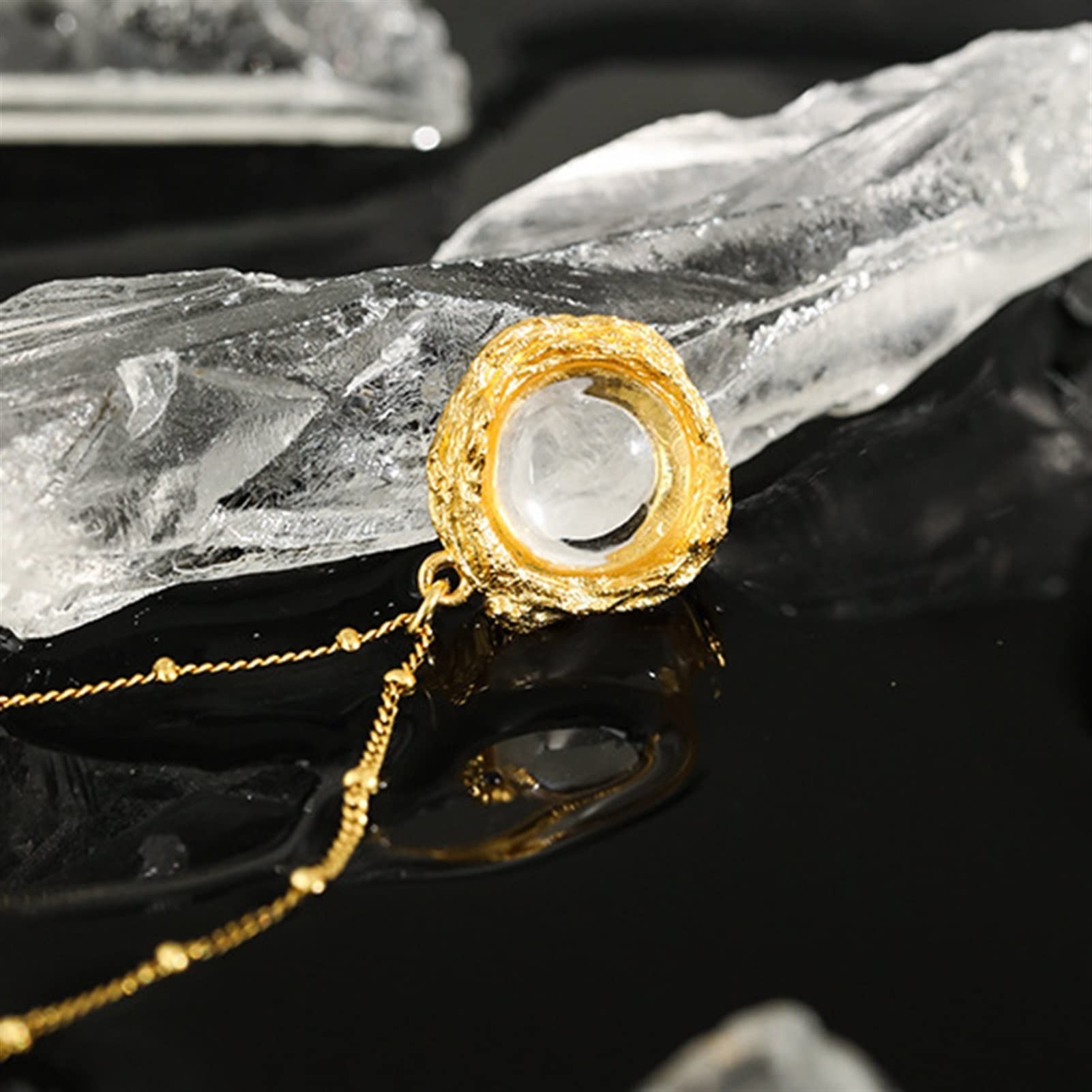 Collane Pendente in argento sterling 925 Ciondolo rotondo pendente trasparente collana lunga collana donna squisita gioielli pendente del partito Collana da donna ( Gem Color : Gold Labradorite )