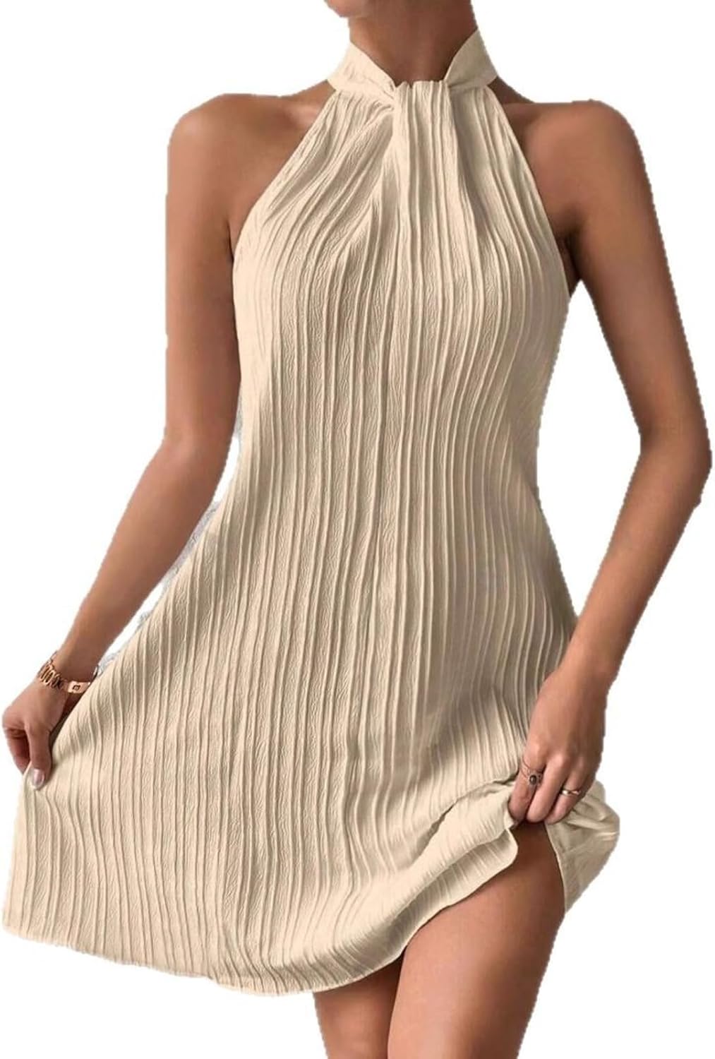 Aoleaky Women's Halter Neck Sleeveless Dress, Summer Casual Cami Dress