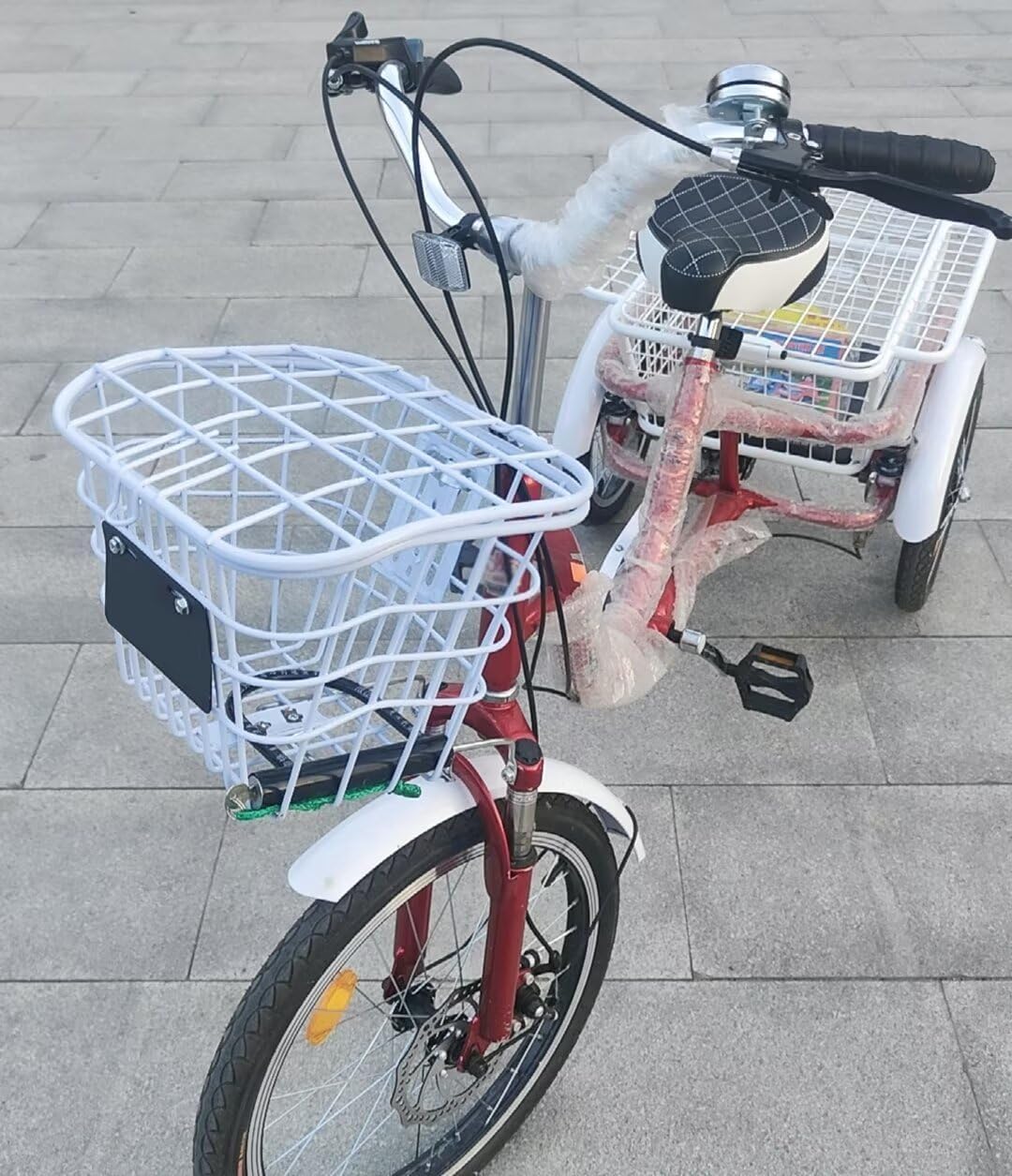 Elderly Tricycle Pedal Scooter with Vegetable Basket,6-speeds Rickshaw Tricycle,Shock Absorb Front Fork,Cargo Trike for Hanging Out and Traveling,3 Wheels Bicycle (Silver)