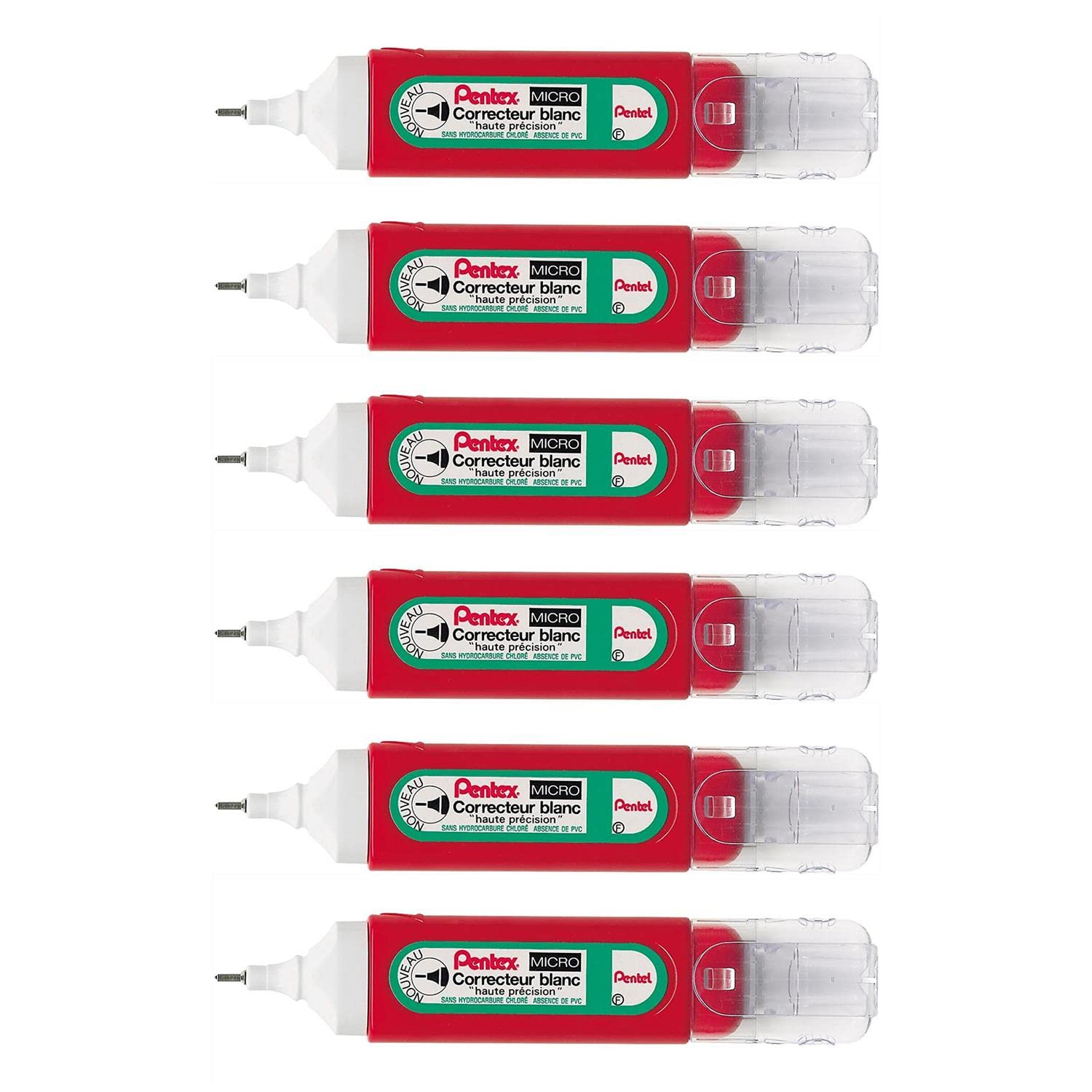 PENTEL Lote de 6 bolígrafos Corrector Pentex ZLC31-W, punta fina, 12 ml