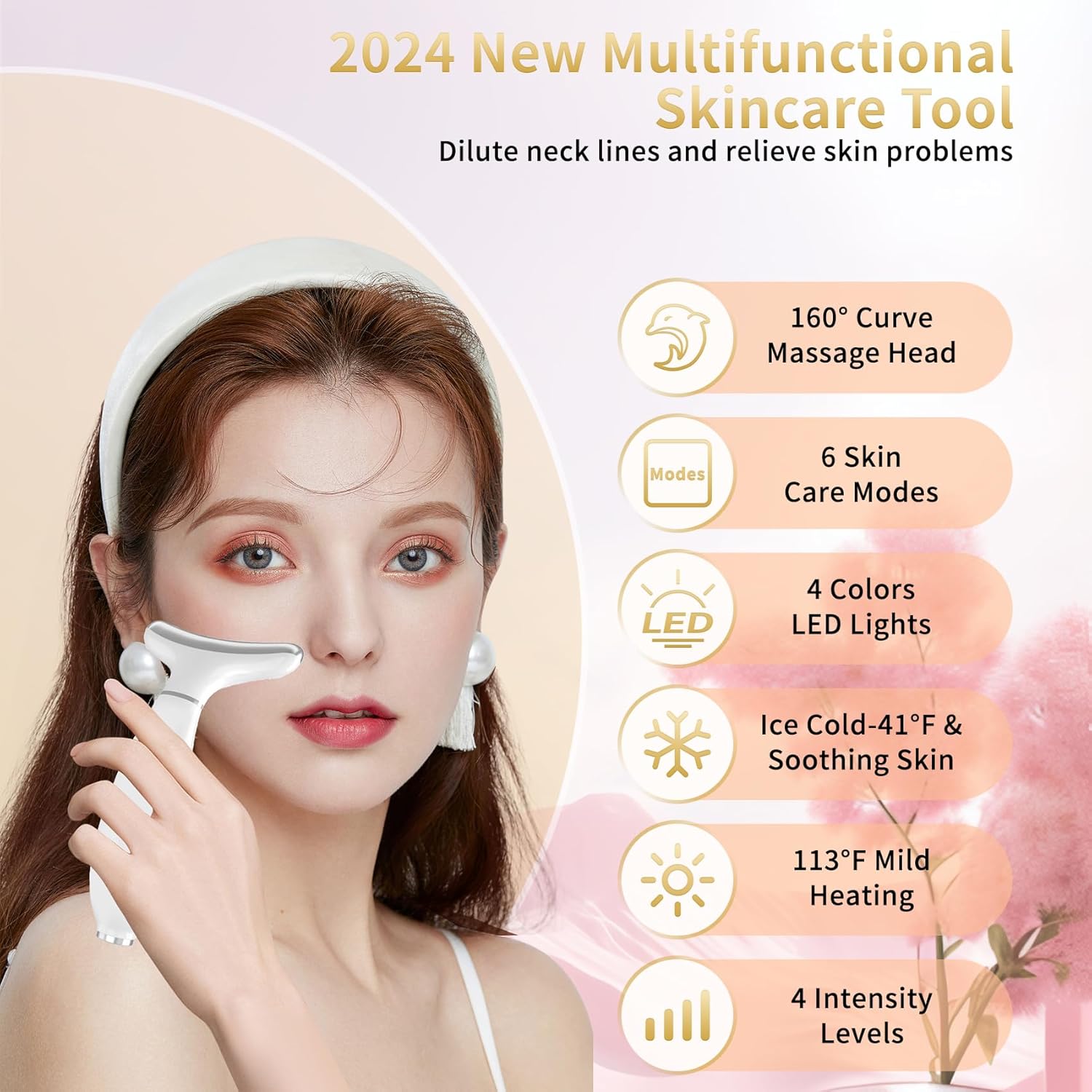 Red Light Therapy for Face and Neck, Facial Skin Care Tools, Micro-Current Vibration Facial Cold and Hot Service, Red and Blue LED Light, 4 Color LED Facial Light Therapy Device for Skin Care at Home - Image 2